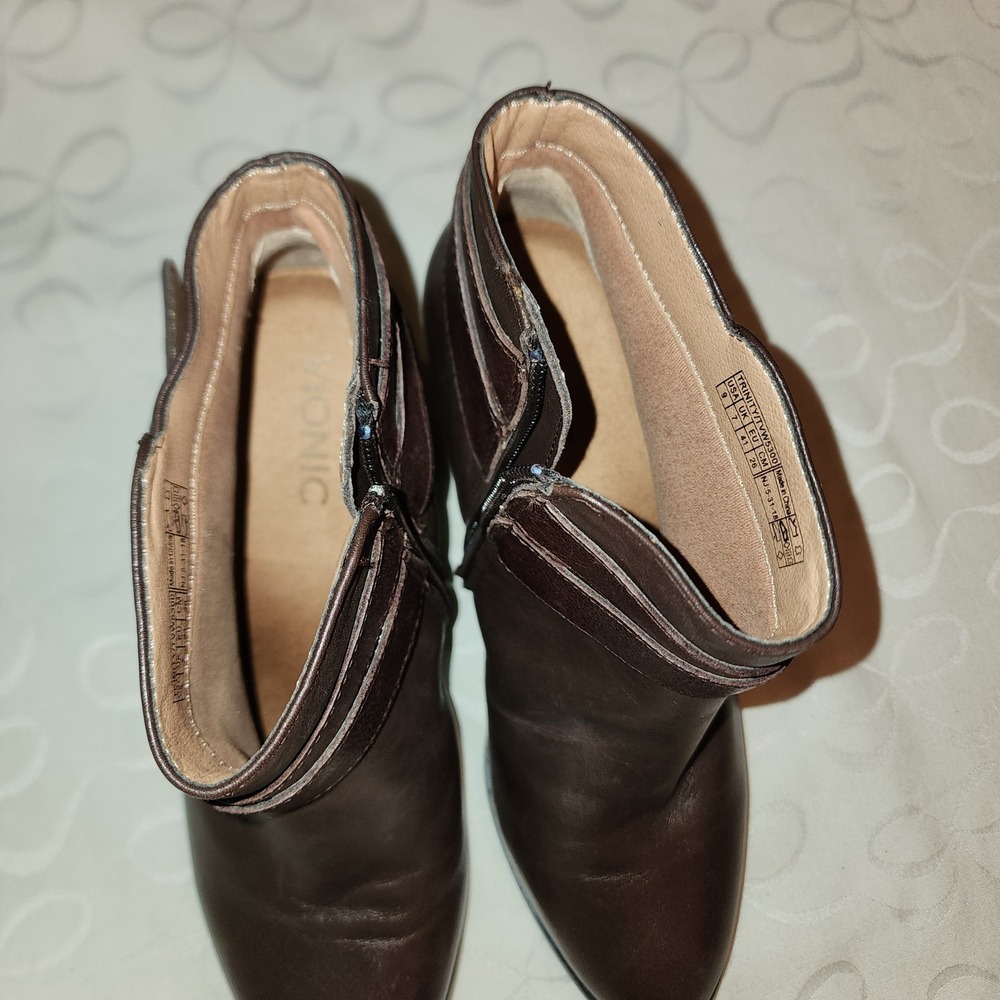 Vionic Trinity Leather Ankle Boots Size 9‎ Brown Strap Buckle Block Heel Comfort - Picture 10 of 11
